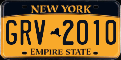 NY license plate GRV2010
