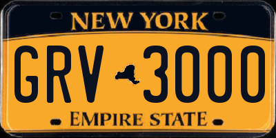 NY license plate GRV3000