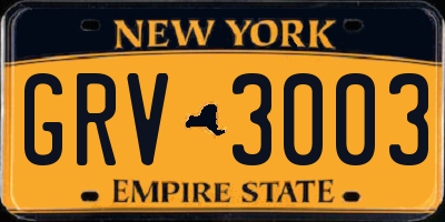 NY license plate GRV3003