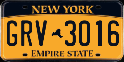 NY license plate GRV3016