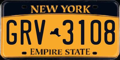 NY license plate GRV3108