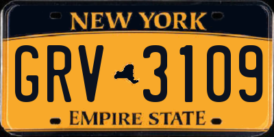 NY license plate GRV3109