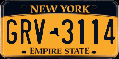 NY license plate GRV3114