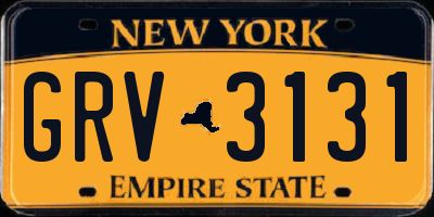 NY license plate GRV3131