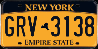 NY license plate GRV3138