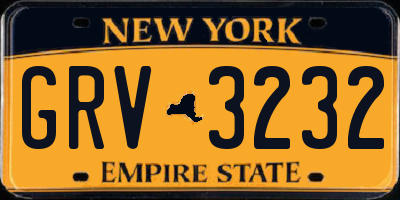 NY license plate GRV3232