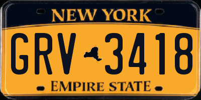 NY license plate GRV3418