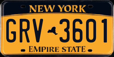 NY license plate GRV3601