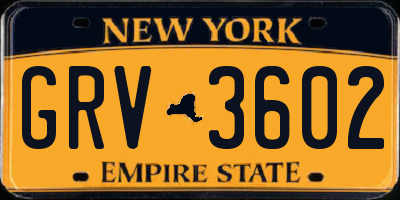 NY license plate GRV3602