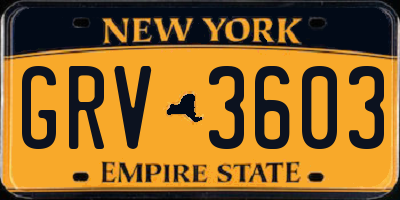 NY license plate GRV3603