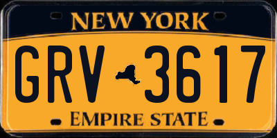 NY license plate GRV3617