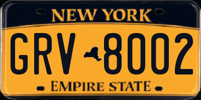 NY license plate GRV8002