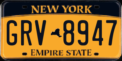 NY license plate GRV8947