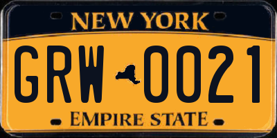 NY license plate GRW0021