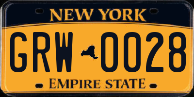 NY license plate GRW0028