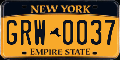 NY license plate GRW0037