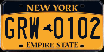 NY license plate GRW0102
