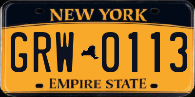NY license plate GRW0113