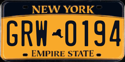 NY license plate GRW0194