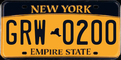 NY license plate GRW0200