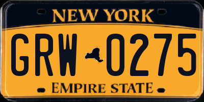 NY license plate GRW0275