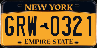 NY license plate GRW0321