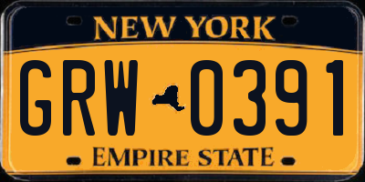 NY license plate GRW0391