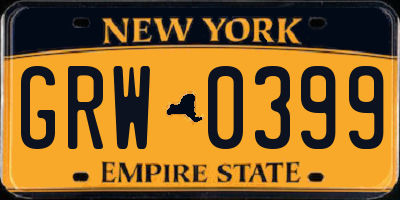 NY license plate GRW0399