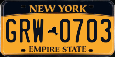 NY license plate GRW0703