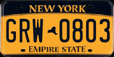 NY license plate GRW0803