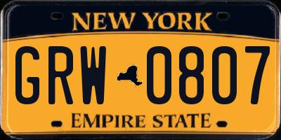 NY license plate GRW0807