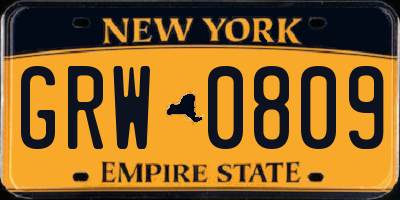 NY license plate GRW0809