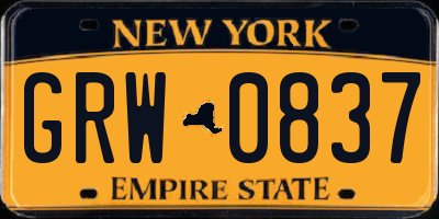 NY license plate GRW0837