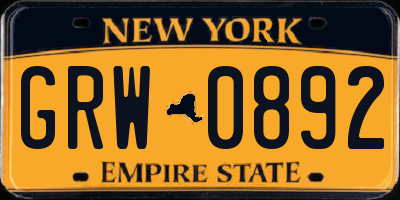 NY license plate GRW0892