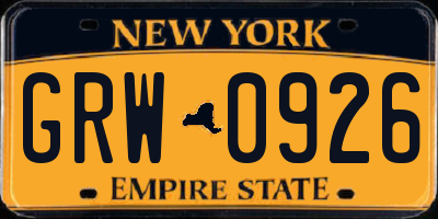 NY license plate GRW0926