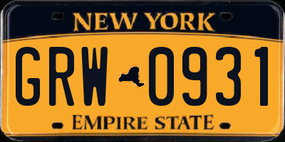 NY license plate GRW0931