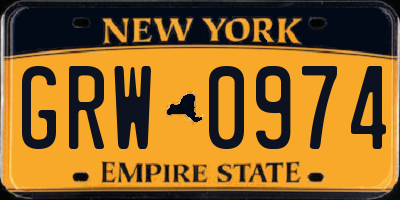 NY license plate GRW0974