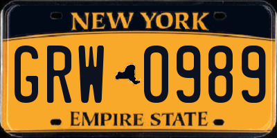 NY license plate GRW0989
