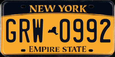 NY license plate GRW0992