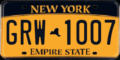 NY license plate GRW1007