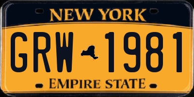 NY license plate GRW1981