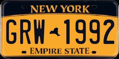 NY license plate GRW1992