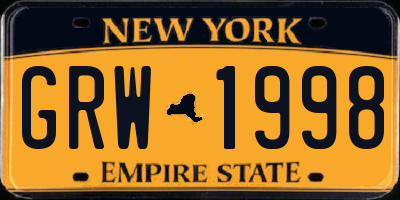 NY license plate GRW1998