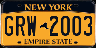 NY license plate GRW2003