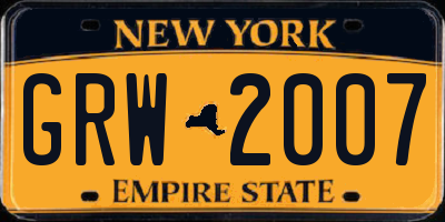 NY license plate GRW2007