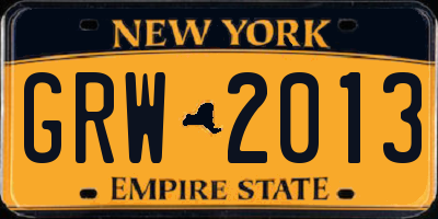 NY license plate GRW2013