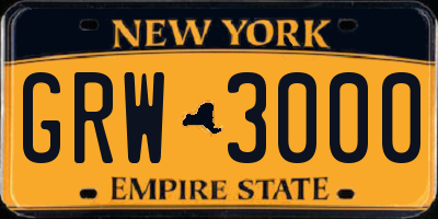 NY license plate GRW3000