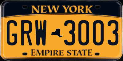 NY license plate GRW3003