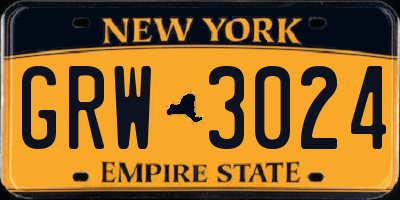 NY license plate GRW3024