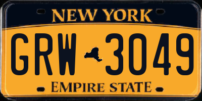 NY license plate GRW3049